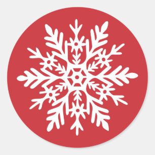 Launische weiße Schneeflocke rote Weihnachten Runder Aufkleber