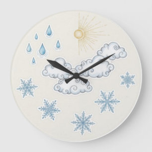 Launische Wetter-Symbole – Sonne Wolken Regen und Große Wanduhr