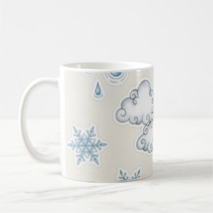 Launische Wetter-Symbole – Sonne Wolken Regen und Kaffeetasse