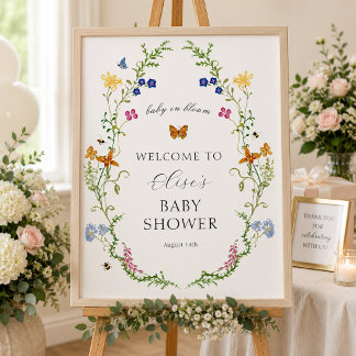 Launische Wildblumen-Baby-in-Blüte- Shower Begrüßu Poster