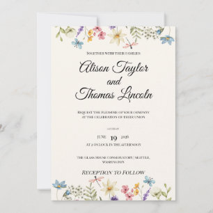 Launische Wildblumen- und Schmetterlings-Hochzeit Einladung