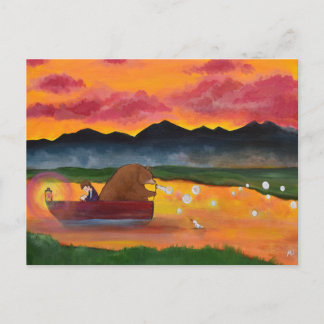 Launischer Bär und Sonnenuntergangskunst für Junge Postkarte
