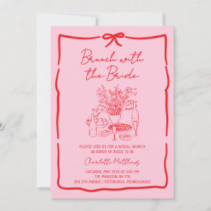 Launischer Doodle-Brunch mit der Braut Rot Pink  Einladung