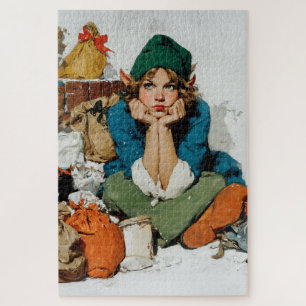 Launischer Elf zwischen Geschenktaschen