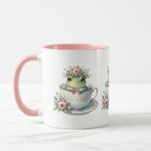 Launischer Frosch in floraler Teetasse