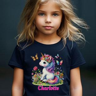 Launischer Glitter-Blumen-Einhorn-Schwarz-T-Shirt T-Shirt