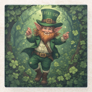 Launischer Glücklich-Leprechaun-Üppiger-Wald-Kinde Glasuntersetzer