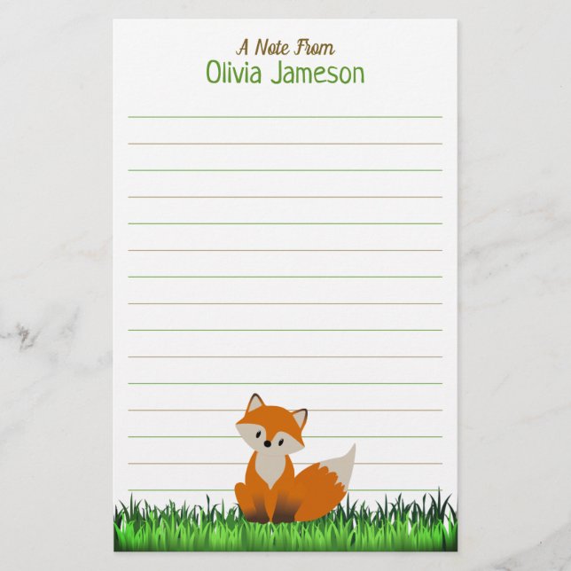 Launischer Kindername FOX Lined Schreibwaren Briefpapier (Vorderseite)