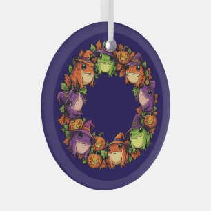 Launischer Kranz verziert mit Kröten-Kürbislaterne Ornament Aus Glas