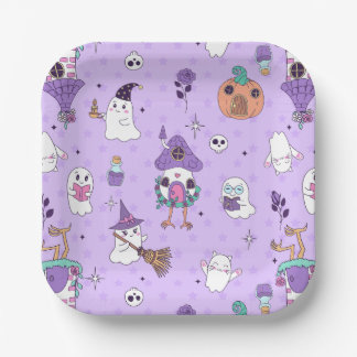 launischer lila Halloween unheimlicher Geist gruse Pappteller