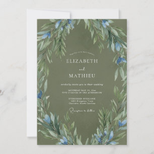 Launischer Olivenkornblumen-Kranz-Hochzeit Einladung