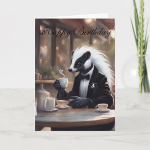 Launischer Skunk im Geburtstag eines Cafés Karte
