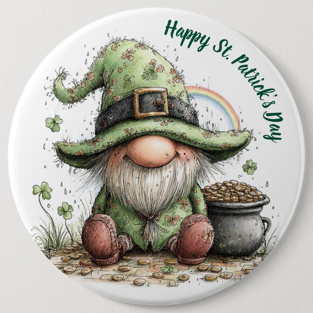 Launischer St. Patrick's Day Gnom Button (Vorderseite)