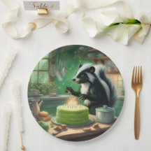 Launischer Stinktier zündet Kerzen auf Kuchen an