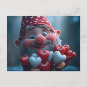 Launischer Valentins-Gnom mit Herzballons Postkarte