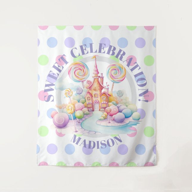 Launischer Wasserfarben-Pastell-Candyland-Geburtst Wandteppich (Vorderseite)