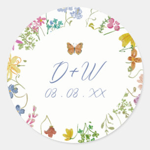 Launischer Wildblumen-Schmetterling-Monogramm-Aufk Runder Aufkleber