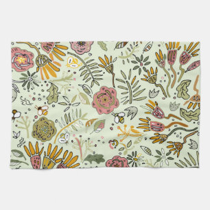 Launischer Wildblumengarten & Hummel-Muster Geschirrtuch