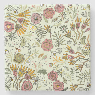 Launischer Wildblumengarten & Hummel-Muster Steinuntersetzer