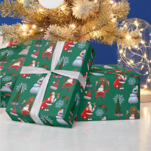 Launischer Winterbaum mit Santa und Schneemann Geschenkpapier