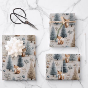 Launischer Winterwald Fuchs und Weihnachtsbaum Geschenkpapier Set