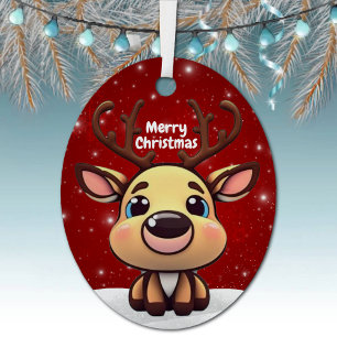 Launisches Babyhirsch Schneebedecktes Weihnachten Ornament Aus Metall