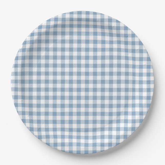 Launisches Blau Gingham Pappteller (Vorderseite)
