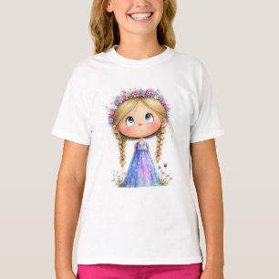 Launisches Blumenkronen-Mädchen Süße Kinderkunst T-Shirt