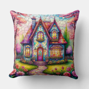 Launisches Cottage mit lebendigem Blumengarten Kissen