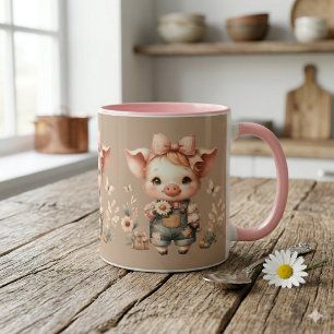 Launisches Ferkel in Pastell-Overall Braun Tasse