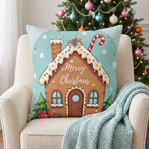 Launisches Gingerbread-Haus-Weihnachtsszene Kissen