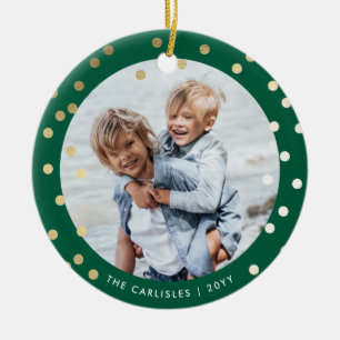 Launisches Grün und Gold 2 Foto Weihnachten Keramik Ornament
