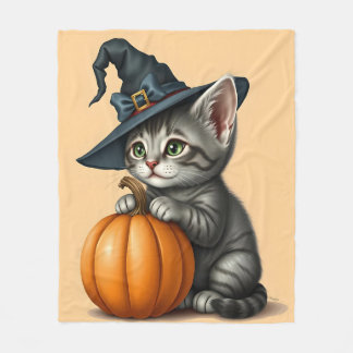 Launisches Halloween-Kätzchen, bezauberndes Hexen- Fleecedecke