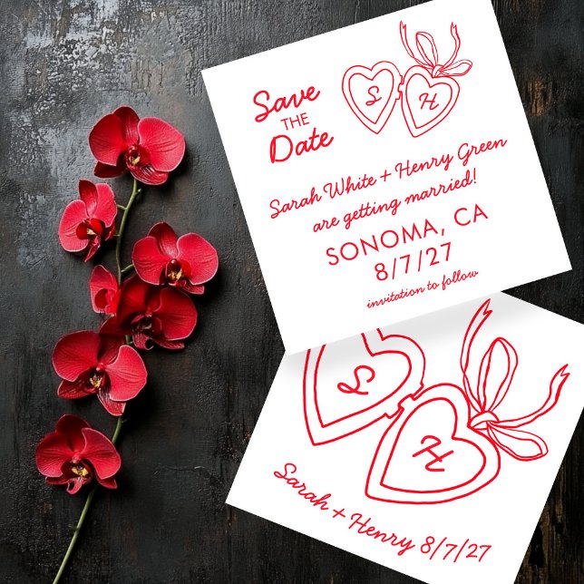 Launisches Herz-Medaillon-Doodle-Sketch Modern EIN Save The Date (Whimsical Heart Locket Doodle Sketch Modern CUSTOM Wedding Save The Date
)