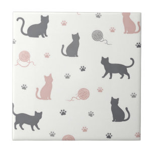 Launisches Katzen- und Garn-Silhouettenmuster Fliese