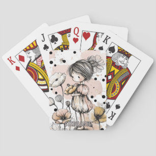 Launisches Mädchen Aquarell mit floralen Akzenten Spielkarten