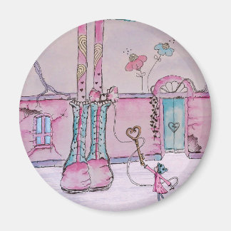 Launisches Mädchen-Illustrations-Rundmagnet Magnet