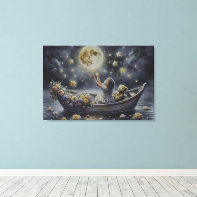Launisches Mädchen Mond Traum Fantasie Szene Leinwanddruck (Insitu (Holzboden))
