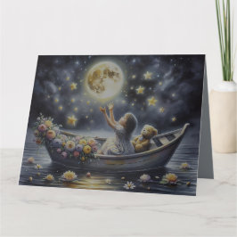Launisches Mädchen Mond Traum Fantasy Szene Dankeskarte