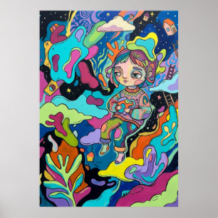 Launisches Mädchen, psychedelische Pop-Art, farben Poster