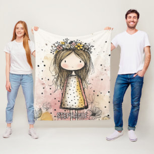 Launisches Mädchen Wasserfarbe mit floralen Akzent Fleecedecke