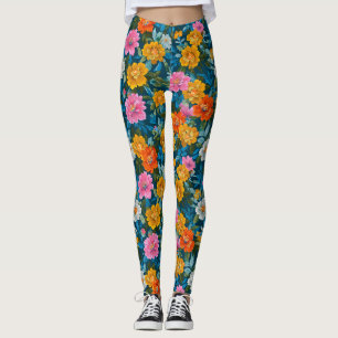 Launisches Magenta Gelbes Florales Dunkles Teal Leggings