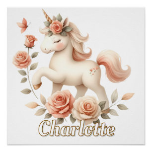 Launisches Pastell-Einhorn mit Rosen Poster