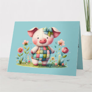 Launisches Patchwork-Schwein im Blumen Garten Dankeskarte