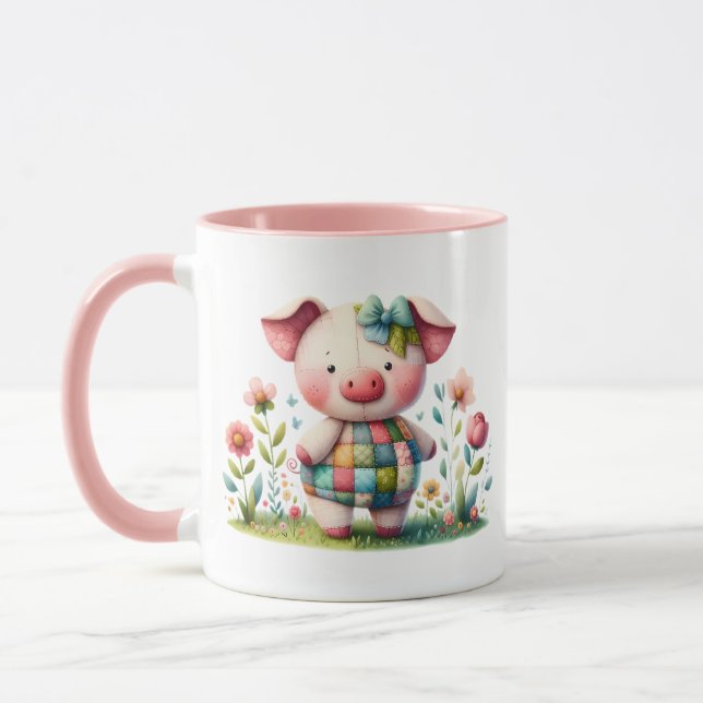 Launisches Patchwork-Schwein im Blumen Garten Tasse (Links)