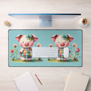 Launisches Patchwork-Schwein im Blumengarten Schreibtischunterlage