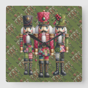Launisches Patchwork-Weihnachts-Nussknacker-Trio Quadratische Wanduhr