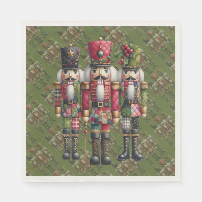 Launisches Patchwork-Weihnachts-Nussknacker-Trio Serviette (Vorderseite)