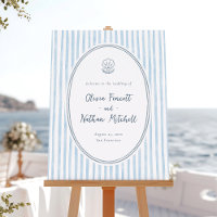 Launisches Rahmen Blau Streifen Hochzeit Willkomme