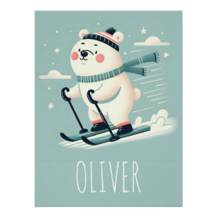 Launisches Skifahren Süßer Eisbär Personalisiert Poster
